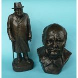 Winston Churchill: a cast composition standing figure by Keith Lee, 293mm and a portrait bust both