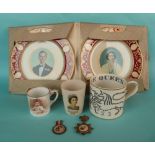 Queen Elizabeth: a small mug by Paragon with sepia portrait after Marcus Adams, a Wedgwood mug by