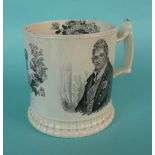 1831 Coronation: a cylindrical mug printed in black with portraits, 103mm, chipped (commemorative,