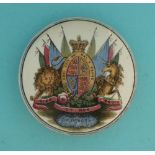 Royal Coat of Arms (355A) inscribed J.N. Osborn, fine hairline crack (prattware, pot lid, potlid)