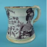 1838 Coronation: a Swansea pottery mug the waisted body printed in purple with named and dated