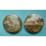 Belle Vue Tavern with Carriage (28) and Belle Vue (30) without bay window (2) (prattware, pot lid,