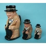 Winston Churchill: a graduated set of three Royal Doulton toby jugs, largest 224mm (3) (