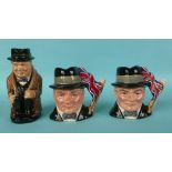 Winston Churchill: a small Royal Doulton toby jug, the underside dated 1940, 138mm and two others (