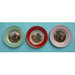 A harlequin set of three side plates each with scroll inner borders (3) (prattware, pot lid, potlid)