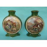 A pair of malachite flask shaped vases: I See You My Boy (311) and Lend a Bite (317) (2) (prattware,