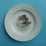 1817 Charlotte in Memoriam: a pearlware nursery plate with floral and foliate moulded border printed