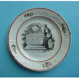 1821 Caroline in Memoriam: a pearlware nursery plate the basketware border painted with flowers,