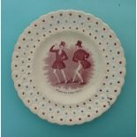 Wellington and Peel and the Polka: a good nursery plate with floret moulded border enamelled in blue