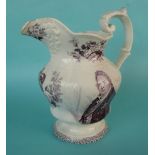 1831 Coronation: a lobed pottery jug printed in purple with named portraits, 192mm (commemorative,
