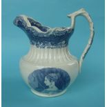 1838 Coronation: a pottery jug printed in blue with portraits, inscribed on the underside with