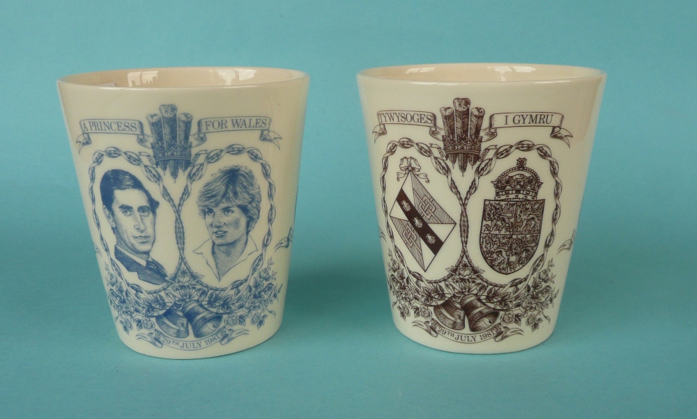 1981 Wedding: a pair of Royal Doulton pottery beakers, one printed in blue the other brown (2) (
