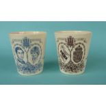 1981 Wedding: a pair of Royal Doulton pottery beakers, one printed in blue the other brown (2) (