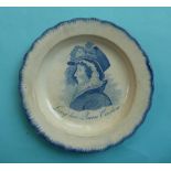 1820 Caroline: a pearlware nursery plate the feather edged border printed in blue with a named