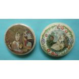 The Trysting Place (118) and Lady with Guitar (107) (2) (prattware, pot lid, potlid)