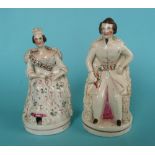 Victoria and Albert: a small pair of Staffordshire portrait figures depicted seated, circa 1846,