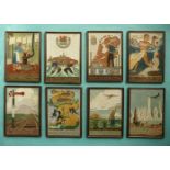 A set of eight Delft moulded and colourfully decorated rectangular plaques for victory in the Second
