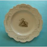 Abolition of Slavery: an English porcelain plate the moulded border of shaped outline printed in