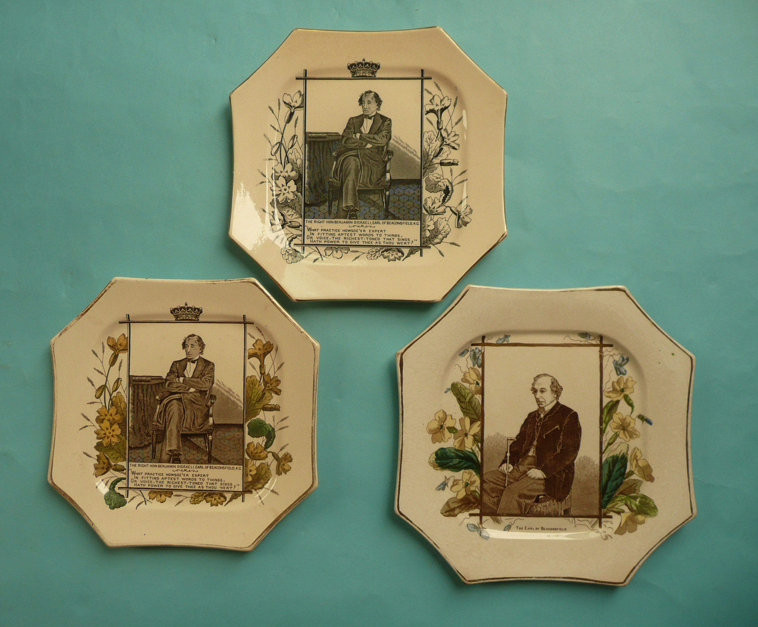 Disraeli: three octagonal plates (3) (commemorative commemorate)