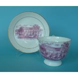 1851 Great Exhibition: an English porcelain cup and saucer printed in mauve with a named and dated