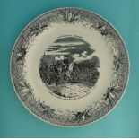 1853 Omar Pacha: a Belgian pottery plate printed in black with an inscribed battle scene of