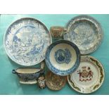 1805 Nelson in Memoriam: a blue printed pearlware circular stand and similar bowl and tureen,