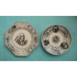 John Wesley: an octagonal plate by Challinor & Co for his centenary and another circular plate, both