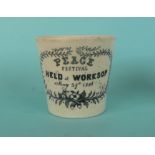 1856 Crimea: a rare pottery beaker printed in black for the Festival in Worksop, 86mm Illustrated (