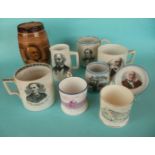 Gladstone: a cylindrical mug depicting both WE and Herbert for 1880, two jugs, two mugs and a dish