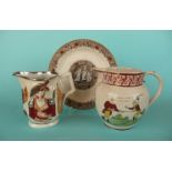 1812 Napoleon: a pearlware jug printed in grey and decorated in colours with scenes of escape and