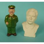 Stalin: a pottery figure of the Dictator depicted standing in green uniform, the underside inscribed