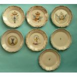 French Revolution: three faience plates each painted with trophies in support of the French