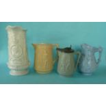 Crimea: two moulded jugs in brown and green and two others both cracked (4) (commemorative