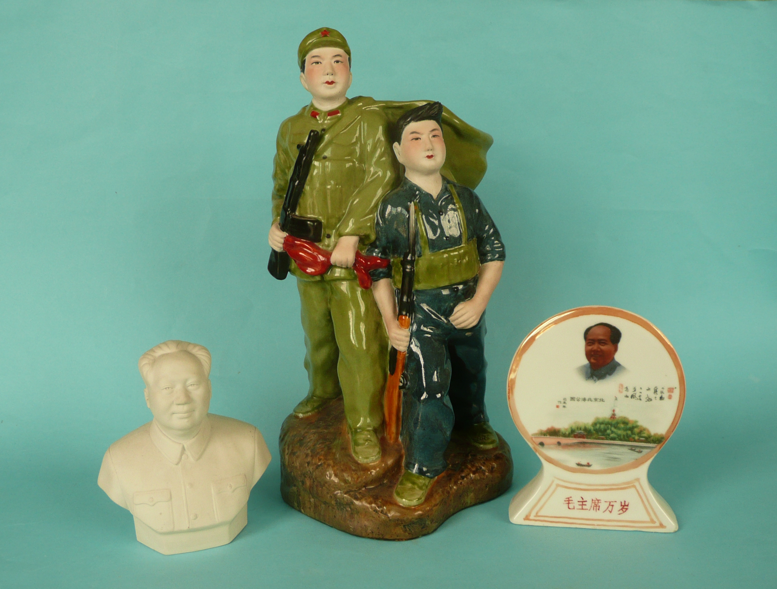 Chinese Revolution: a colourful glazed stoneware group depicting two revolutionaries in uniform,