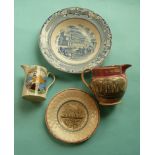 A blue printed bowl depicting the Crystal Palace, a nursery plate ‘The Great Britain Steam Ship’,