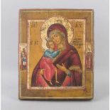 Bulgarische Ikone, 19. Jh., Tempera u. Gold auf Holz, Typus Gottesmutter 'Panachrantos', seitl.