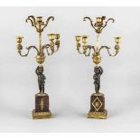 Paar figürliche Klassizismus-Girandolen, 1. H. 19. Jh., Bronze, vergoldet, bzw. dunkelbraun
