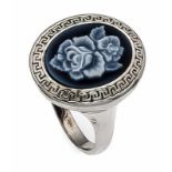 Gemmen-Ring Silber 925/000 Silberzeit mit einer Achat-Gemme mit Blumenmotiv 15 x 11,5 mm, RG 59, 7,5