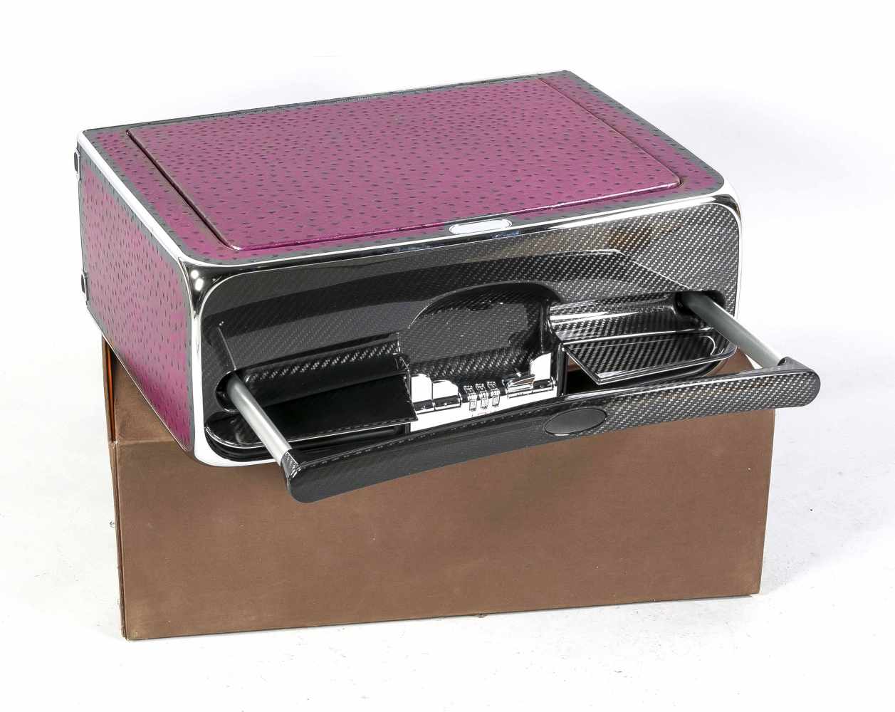 Classic Koffer, Henk Luxury Goods Ltd., Grünwald, 2005/09, purpurfarbenes Straußenleder, Carbon, - Image 2 of 3