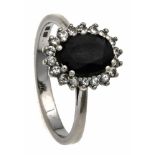 Saphir-Brillant-Ring WG 585/000 mit einem oval fac. Saphir 1,3 ct in guter Farbe und Brillanten,