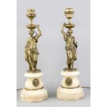 Paar figürliche Kaminbegleiter als Lampen montiert, 19. Jh., 1-flg. elektr., Bronze, auf dem