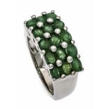 Smaragd-Ring Silber 925/000 Harry Ivens mit 15 oval fac. Smaragden 3,5 x 2 mm in guter Farbe, RG 57,