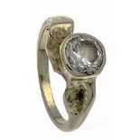 Edelstein-Ring GG 585/000 mit einem rund fac. weißen Edelstein 6,5 mm, RG 52, 4,5 g