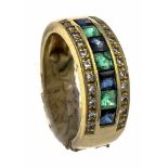 Smaragd-Saphir-Brillant-Ring GG 750/000 mit fac. Smaragden, Saphiren (l.best.) 2,5 mm in guter Farbe