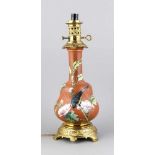 Vase montiert als Lampe, wohl Frankreich, um 1900, 1-flg. elektr., rot-brauner Ton, bauchige