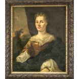 Anglischer Bildnismaler des 18. Jh., Portrait einer Dame im Alter von 46 Jahren vor einem Vorhang,