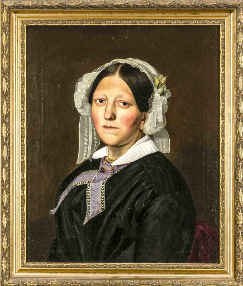 Adolf Hohneck (1812-1879), Landschafts- u. Bildnismaler in Dresden, Portrait einer Dame in Tracht,