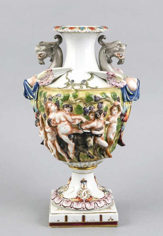 Amphorenvase, Rudolstadt, Thüringen, 20. Jh., im Stil von Capodimonte, Amphorenvase mit seitlichen