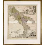 Historische Karte von Süditalien, "Totius Regni Neapolis", teilkol. Kupferstich von Homann in