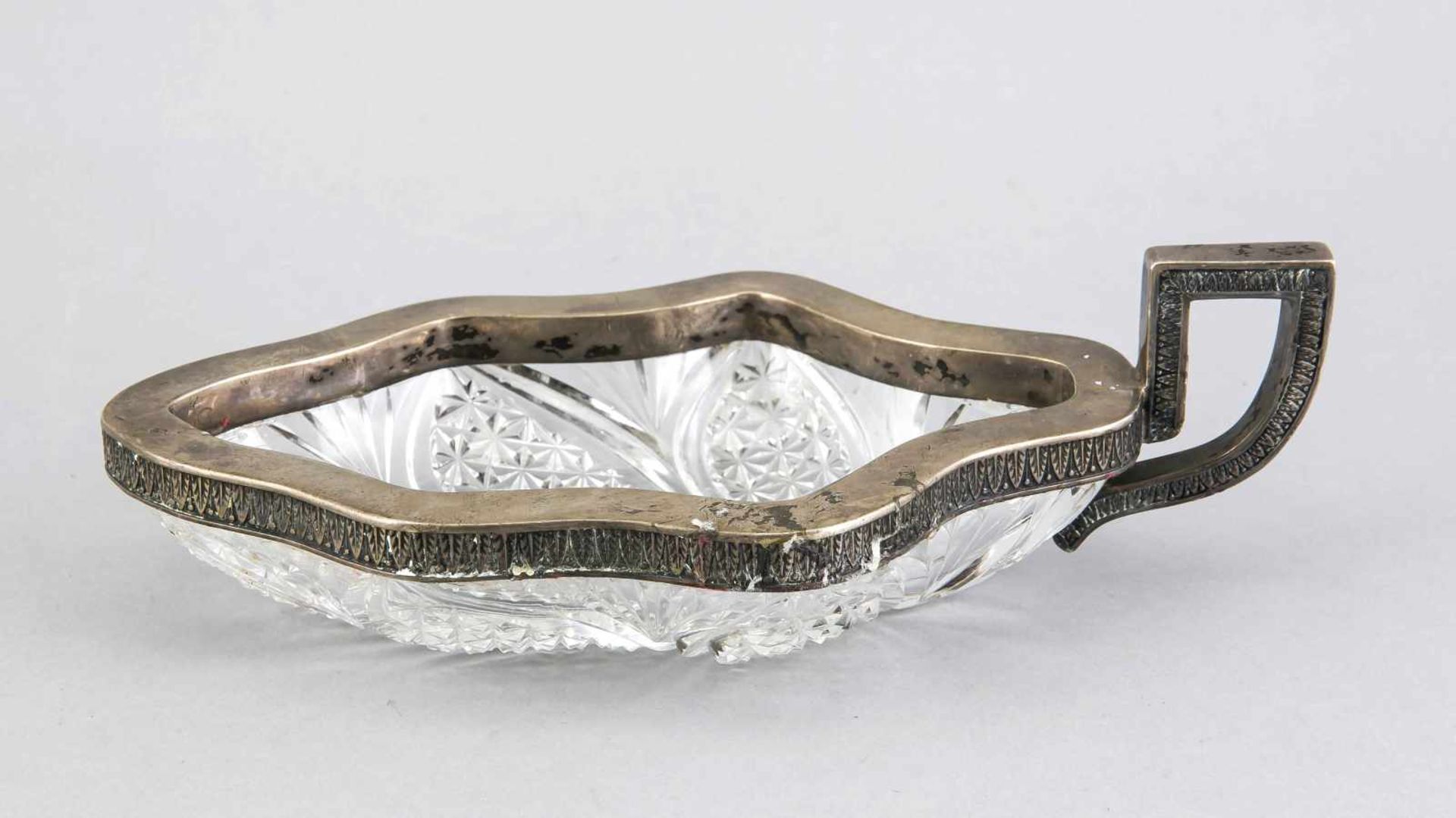 Kristallblattschale mit Silbermontage, wohl Russland um 1900, Silber geprüft, Randmontage mit
